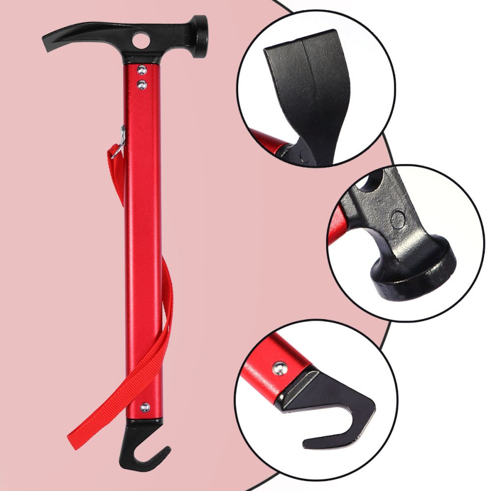 Multifunktions campinghammerhammer til teltpløkker (rød): Rød