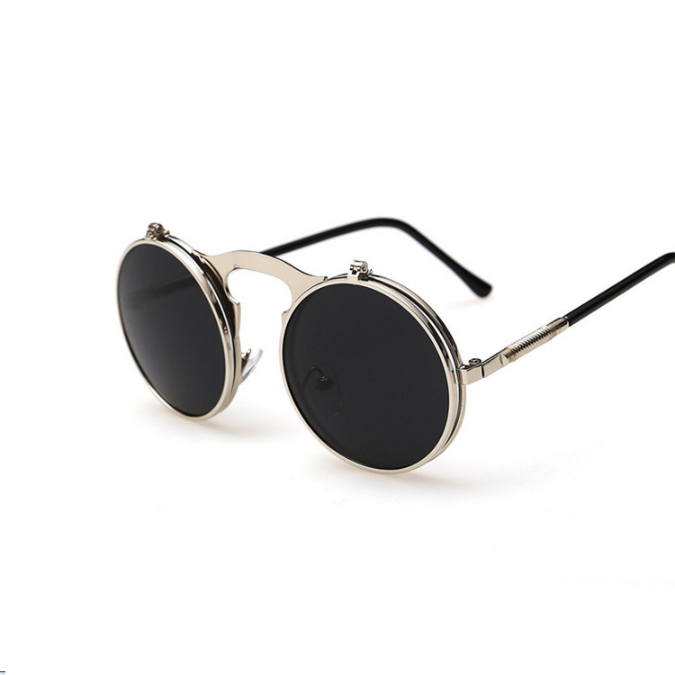 Gafas de sol redondas con tapa Retro para hombre y mujer, lentes de sol de estilo Steampunk de Metal, lentes transparentes circulares dobles para hombre y mujer