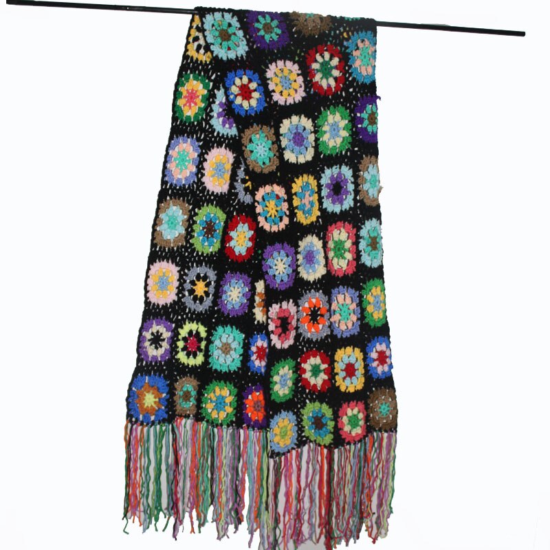 Handgjorda halsdukar kvinnor tofs halsduk wraps 200*27cm stora virkade blommor halsdukar höst vinter handgjorda filt halsduk