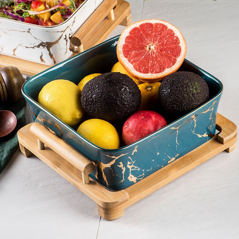 Marmor aufbringen Nordeuropa Schwarz/Weiß Keramik Quadrat Obst Salat Schüssel Heimat Dekoration Geschirr Obst Platte Snack
