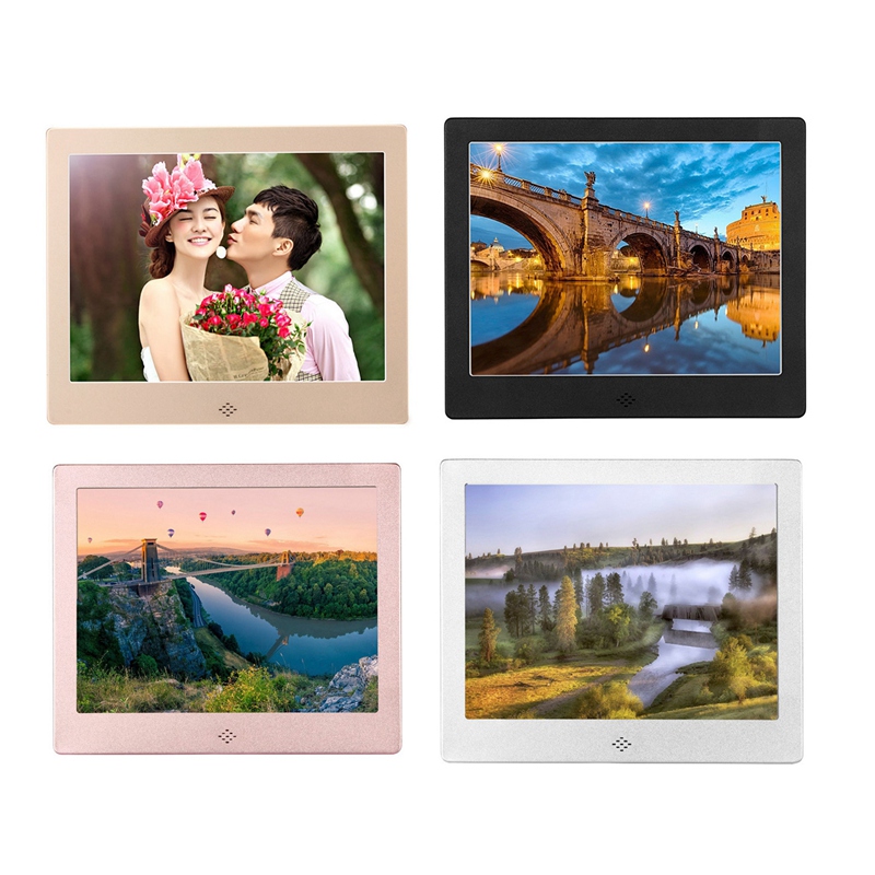 8 Inch Digital Photo Frame Metal Frame HD 1024X768 Electronic Picture Frame with Remote Control,EU Plug