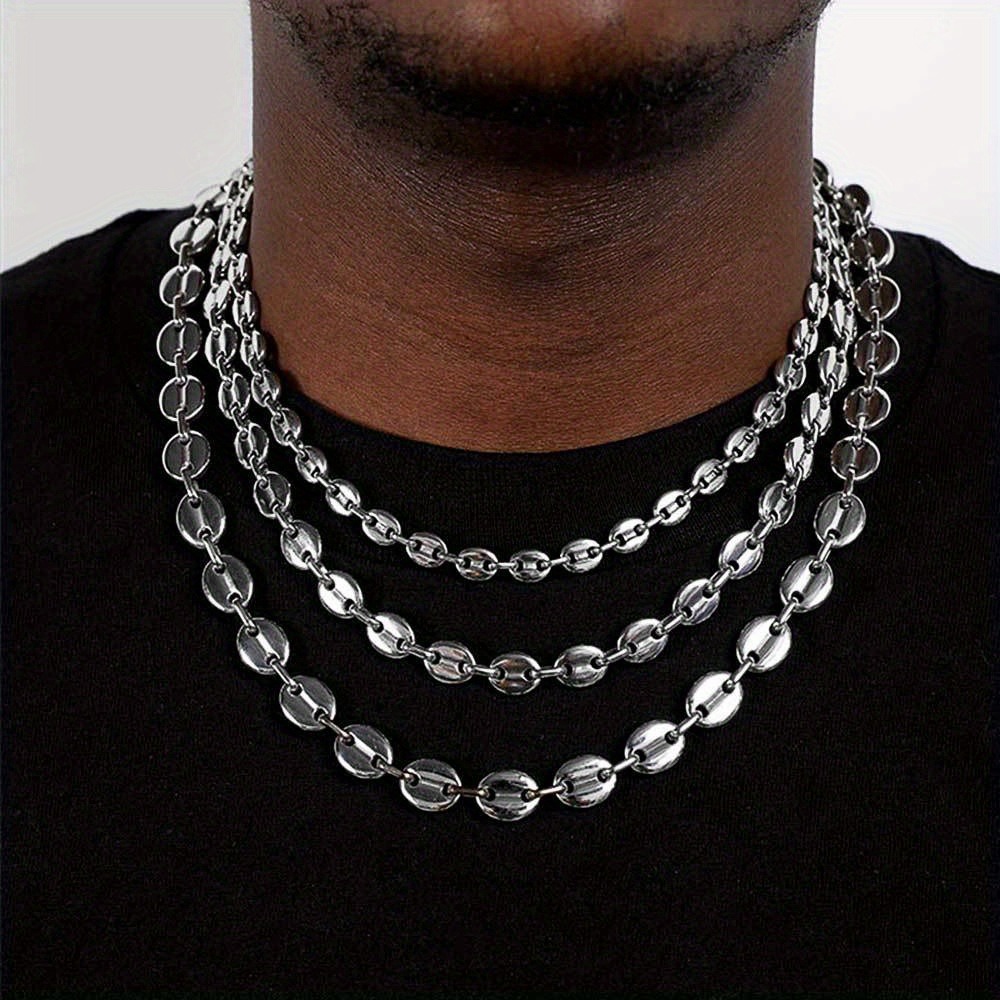 Collar de cadena de eslabones de granos de café, cadena trenzada de acero inoxidable para hombres y mujeres, collar minimalista de rapero de hip hop, cadena de granos de café