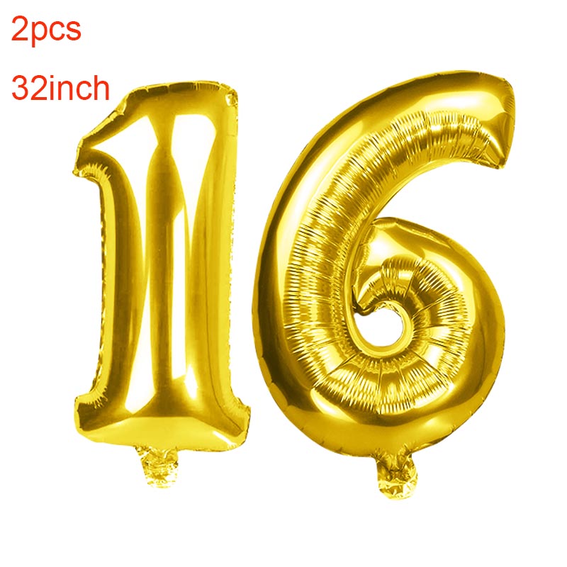 Sweet 16th Birthday Party Decorations Number 16 Foil Balloons Gold 16 Years Latex Balloon Birthday Party Ballon For Adult Balls