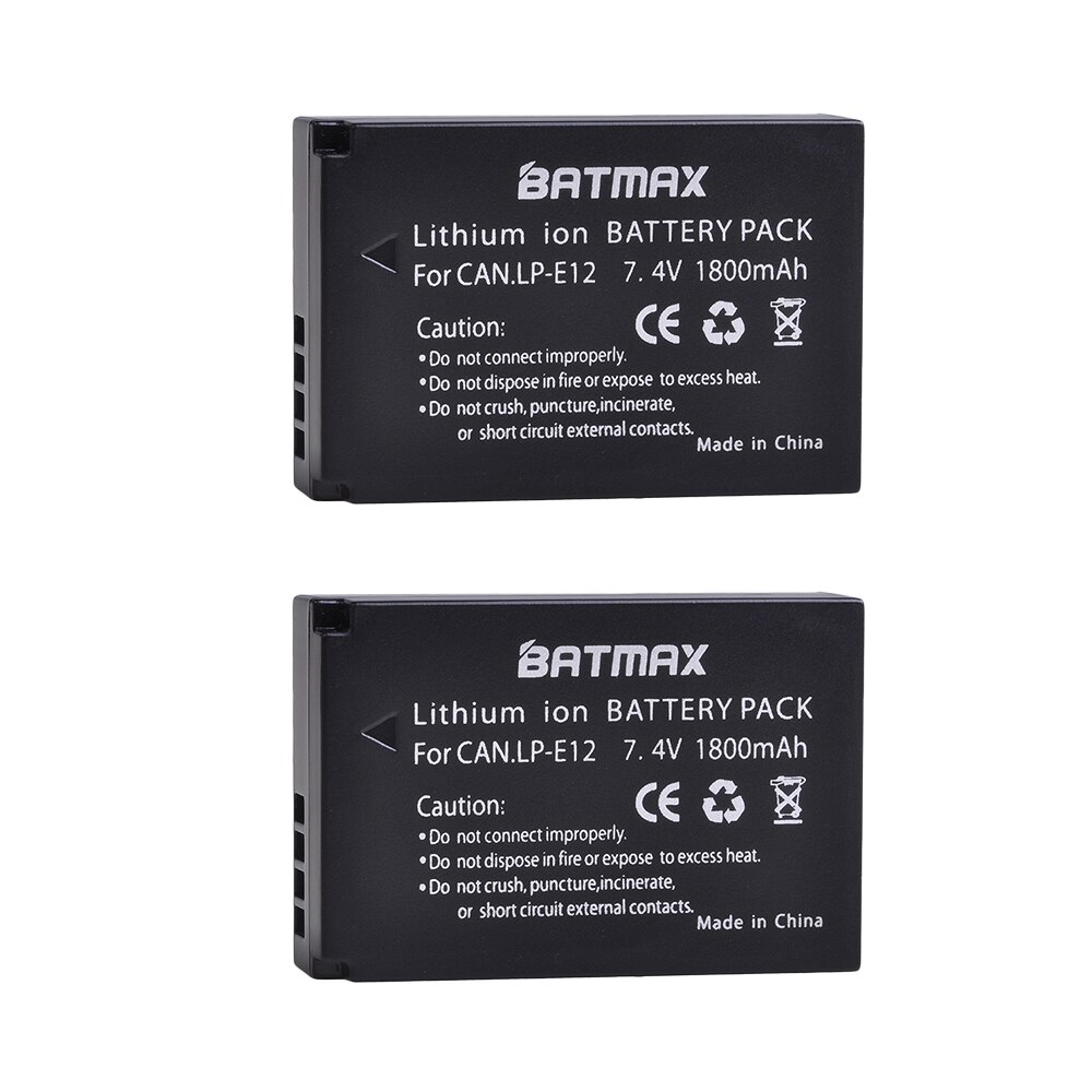 Batmax lp -e12 lpe 12 kamera batteri + lcd usb dual oplader med type c port til canon eos  m50,  eos  m100,100d kiss  x7 rebel  sl1: 2 batterier