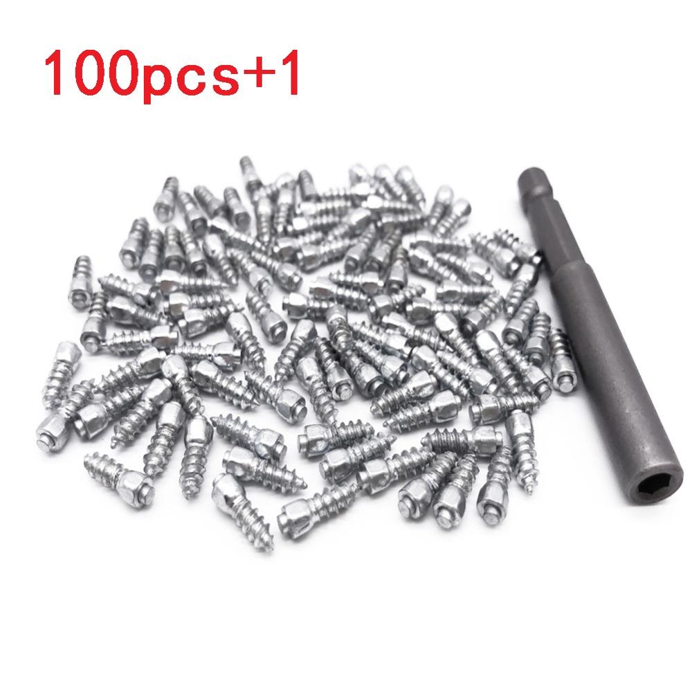100 st tungsten 12mm däck snökedjor dubbar dubbar för skor atv bil motorcykel tirm däck snökedjor dubbar installationsverktyg: 100 st med verktygssats