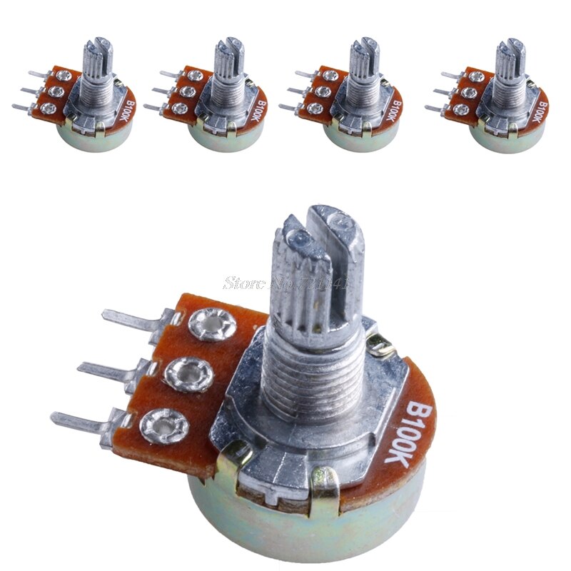 5Pcs 100K ohm Linear Taper Rotary Potentiometer Panel Pot B100K 15mm