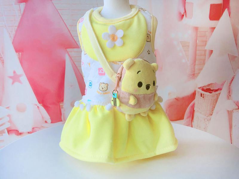 Robes chaudes pour animaux de compagnie au mignon, avec poche, matelassé en couleurs jaunes et roses, jupe épaisse pour l'automne et l'hiver: Jaune / XS