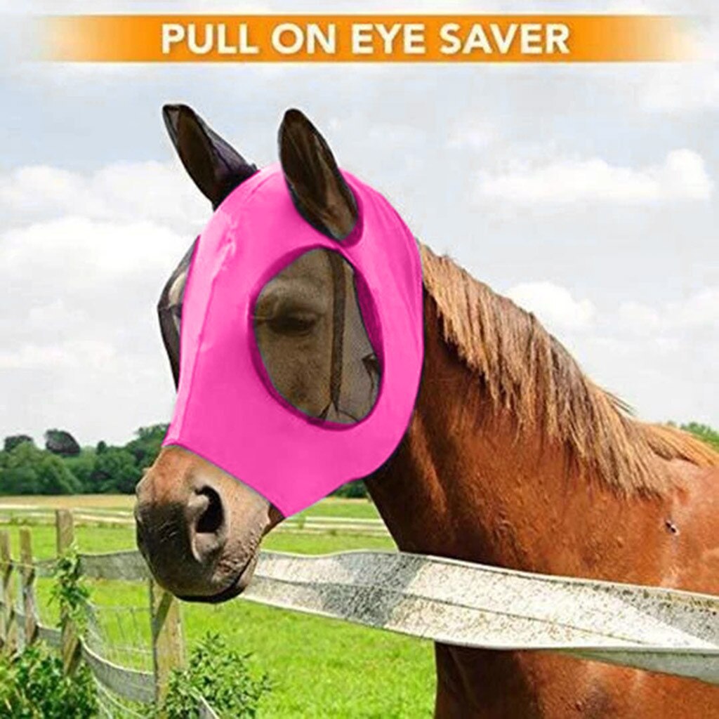 Anti-myg hest fuld ansigtsmaske med næsebetræk hest ansigtsbeskyttelse maske beskytter øjne og ører #0715 ljc: Hot pink