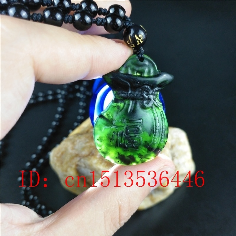 Gecertificeerde Chinese Natuurlijke Zwart Groen Jade Grabbelton Hanger Ketting Mode Charme Sieraden Hand-Gesneden Amulet Top