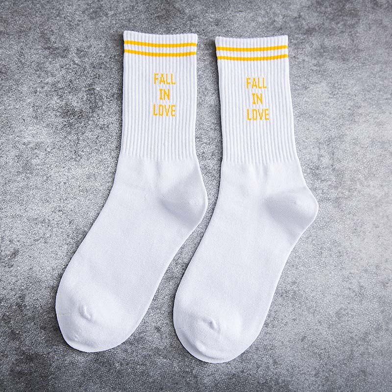 "FALL IN LOVE" Letter Funny Socks Japanese Harajuku White Socks Women Warm Personality Street Sokken Calcetines Mujer: 5