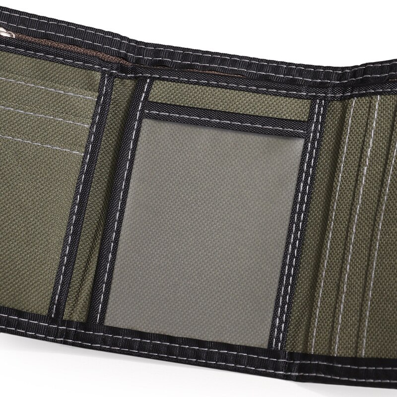 Lynlås lærred herre kort pung simpel velcro kreditkort cover tre gange med id vindue kortholder