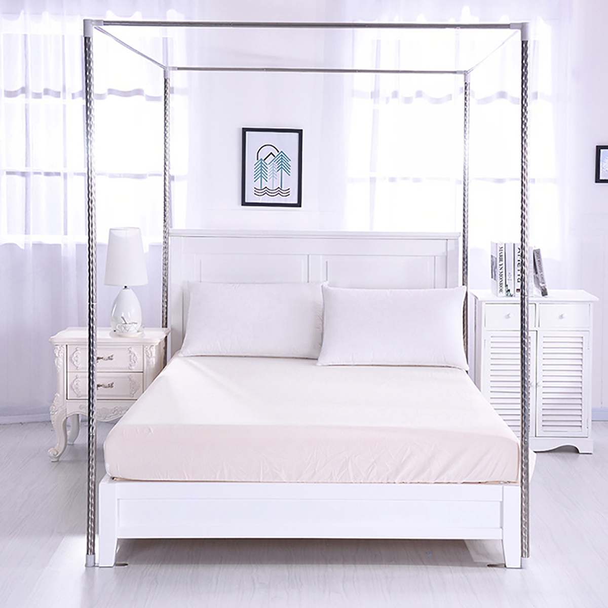 Stainless Steel Mosquito Net Frame Bed Canopy Bracket for Four Corner Bed Easy Install Bed Netting Support without Mosquito Net