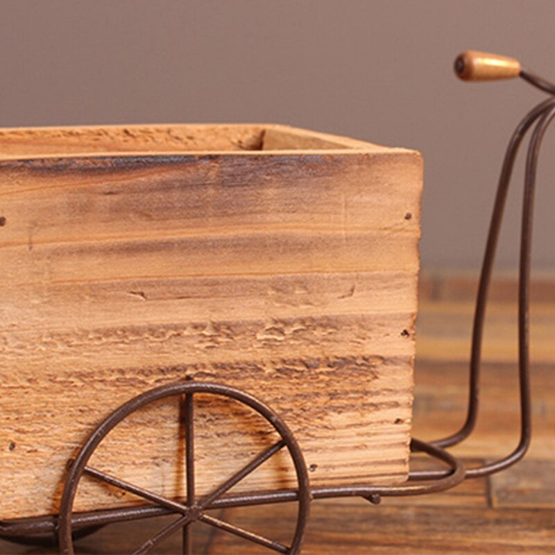 Triciclo de madera modelo maceta de hierro forjado bicicleta flor soporte interior almacenamiento estante hogar jardín escritorio decoración artesanías