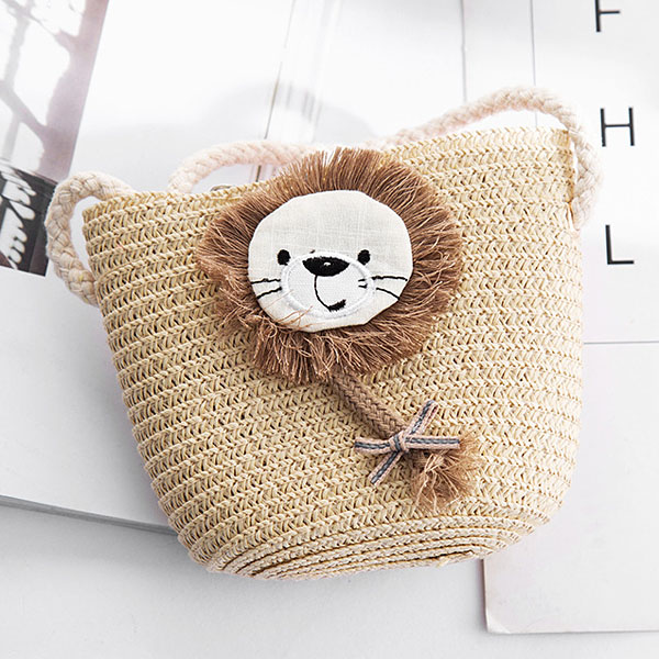 Cartoon Portemonnees Hand Made Kleine Stro Tassen Kinderen Geneigd Schoudertassen Messenger Bag Schattig Meisje Handtassen Kids: Lion-B