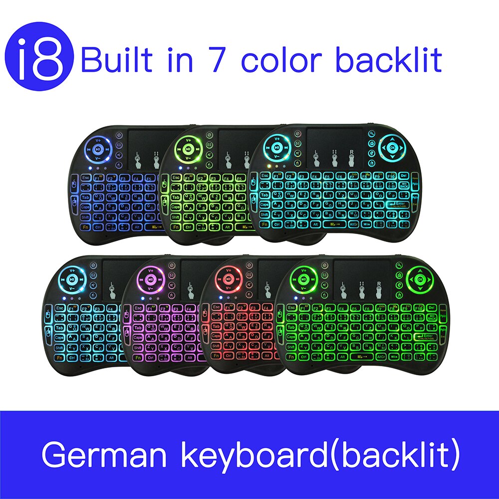 German i8 Backlight Mini Wireless Keyboard Deutsch 2.4GHz with Touchpad mouse for Raspberry Pi 3 RPI 2 Mini PC Smart TV Android