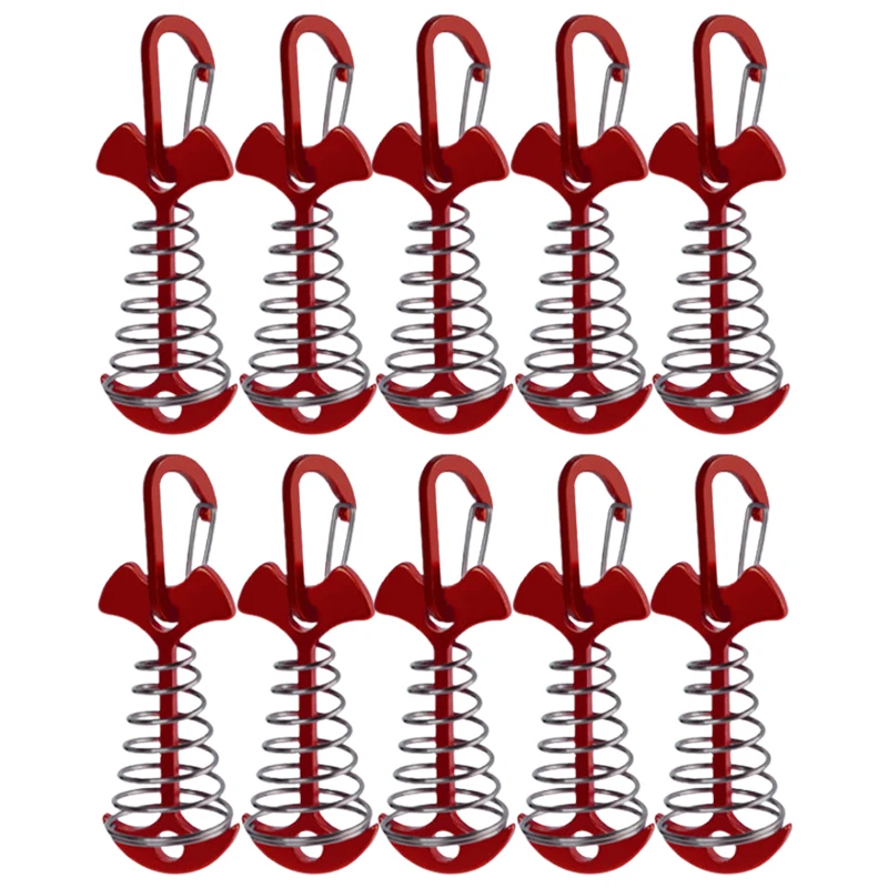 10/5PCS Lente Visgraat Dek Haringen Tent Stakes Luifel Anker Wind Touw Gesp met Karabijnhaak Dek Vaste nagels Camping Tent Haken: Bruin