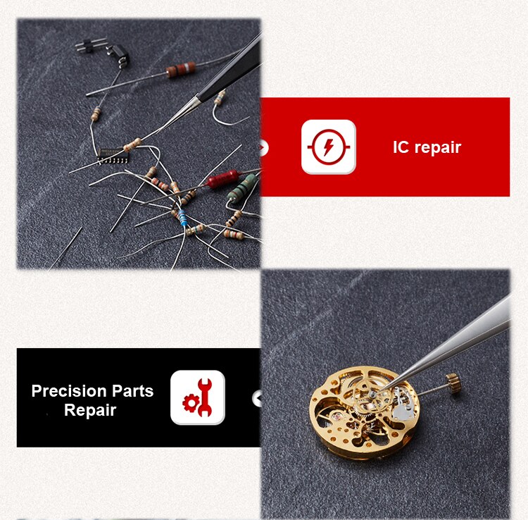 Pinzas de acero inoxidable antiestáticas ESD, herramientas de mantenimiento, pinzas rectas y curvadas de precisión Industrial, GYH, 6 uds.