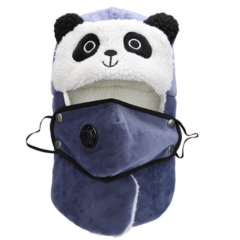 Volwassen kinderen schattige panda winter russische oesjanka muts met imitatie fleece voering, winddichte thermische trapper oorklep muts met gezichtsmasker