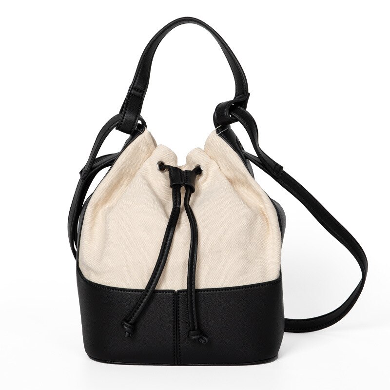 Ins Eenvoudige Kleuraanpassing Emmer Zak Netto Rood Lint Canvas Tas Schouder Messenger Handtas