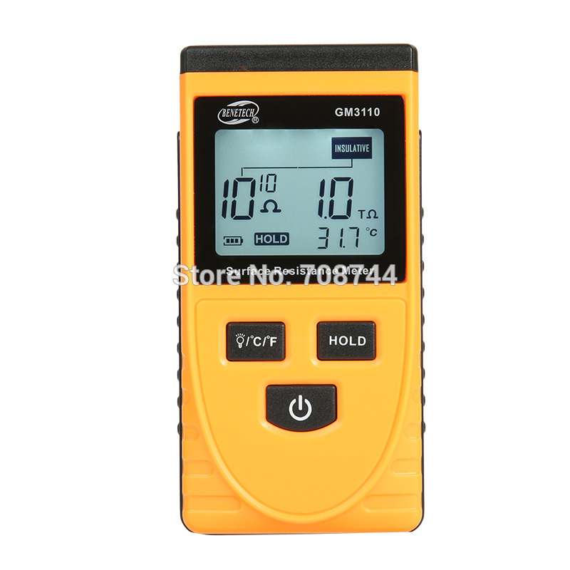BENETECH GM3110 Surface ResistanceTester Anti-static LCD Tester Digital Display Anti-static Resistance Meter Temperature Meter