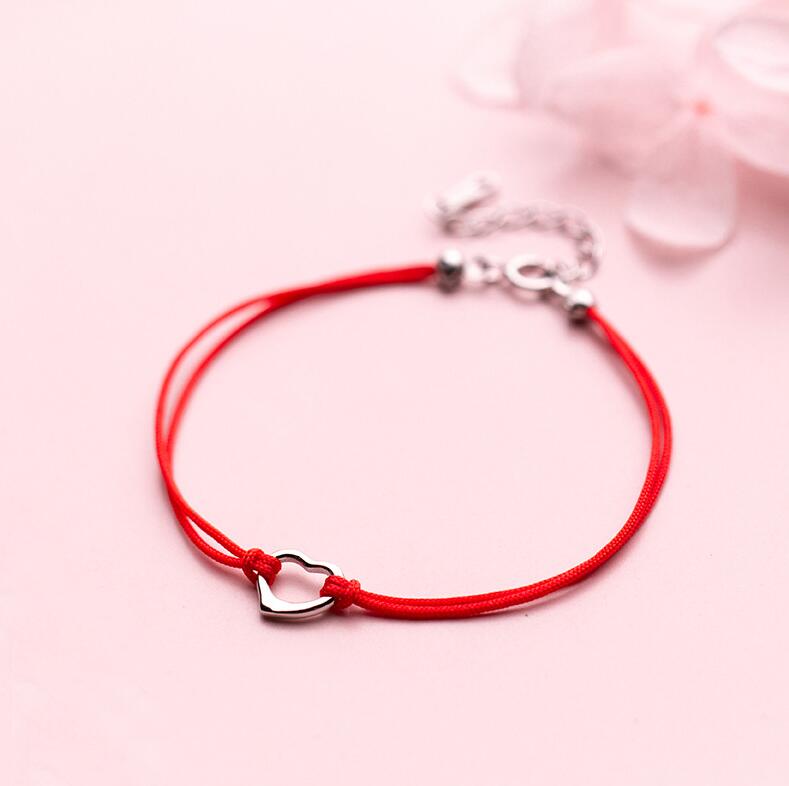 Mloveacc 100% 925 Solid Sterling Silver Hollow Heart Rood Touw Ketting Armband Voor Tiener Vrouwen Mode-sieraden: Default Title