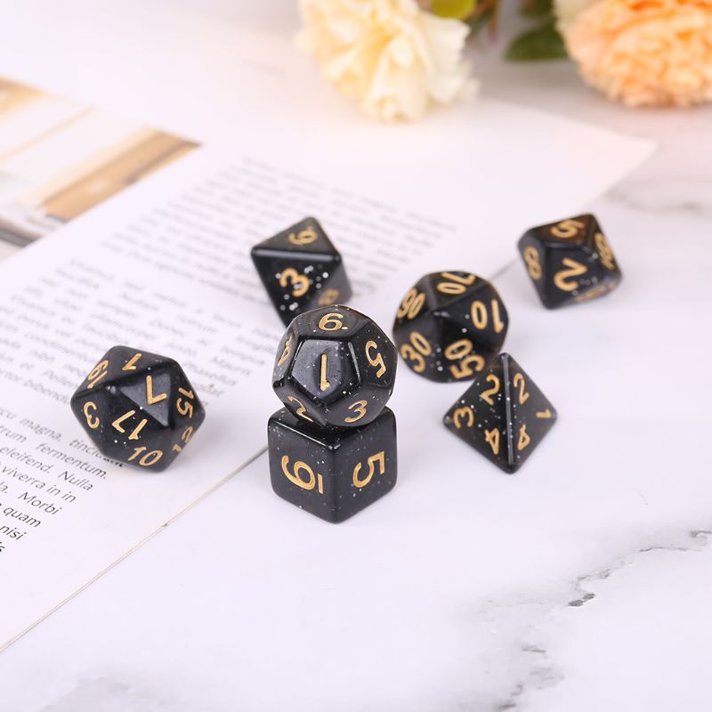 7pcs/set Acrylic Polyhedral Dice for TRPG Board Game DND D4-D20 Party Game Black Dice