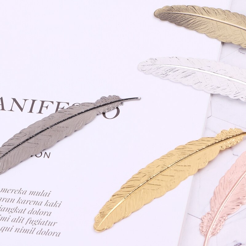 Marcapáginas de punto de libro de Metal en forma de pluma Retro para libros, oficina, escuela