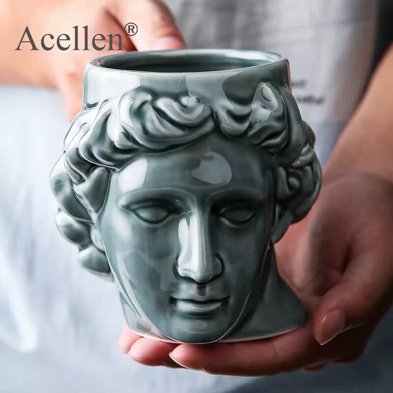 Ceramic Coffee Cup Milk Cup Spain Ancient Greek Apollo David Head Cup Mug Roman Sculpture Cup David Water Cup