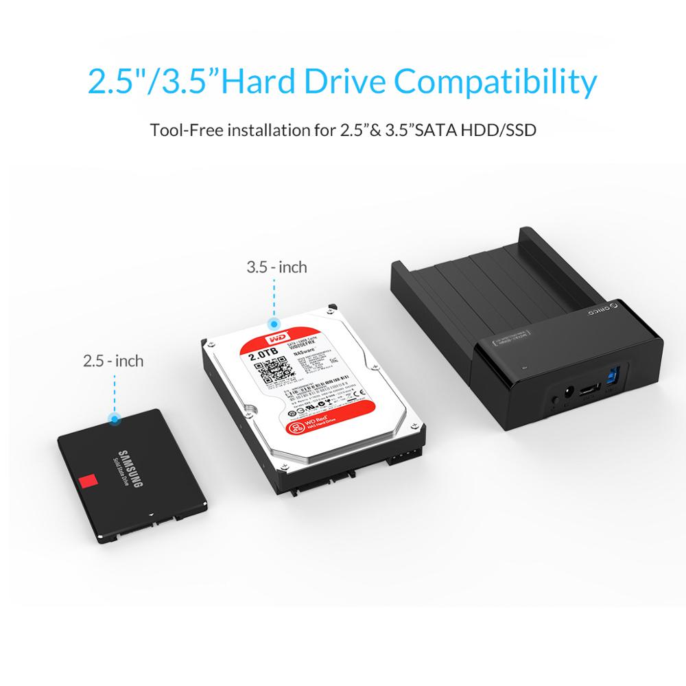 ORICO 2.5 3.5inch HDD Caddy Tool-Free SATA to USB Type B ESATA External SSD Enclosure up to 8TB HDD Docking Station for Laptop