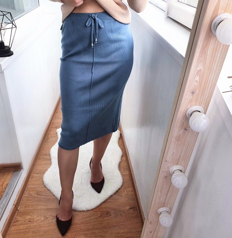 GIGOGOU Autumn Winter Knit Women Skirt Drawstring Midi Skirts Autumn Winter Long Maxi Bodycon Skirt Pencil Sweater Skirt