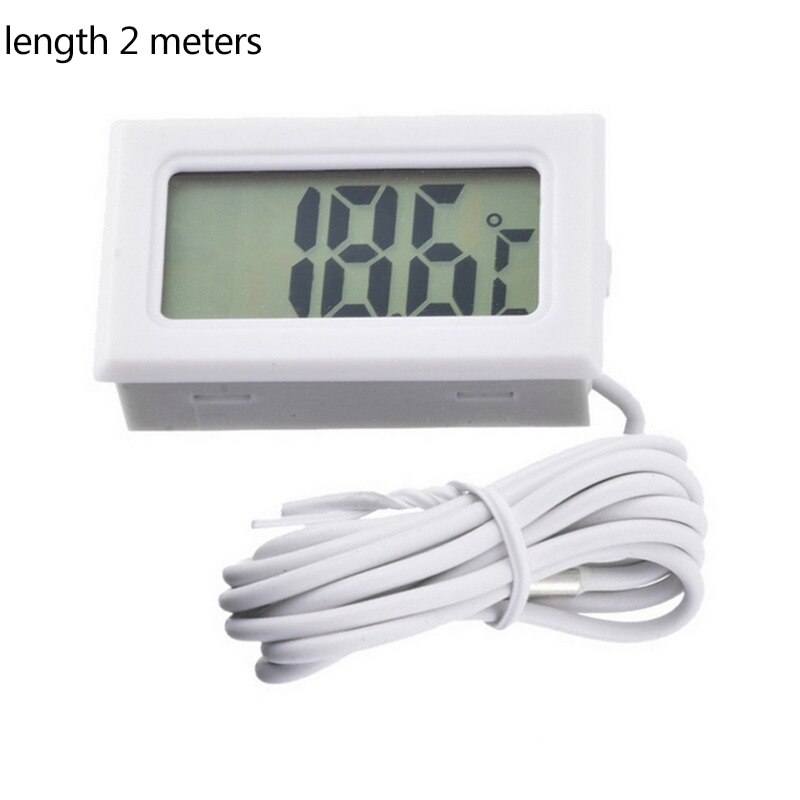 Digital Thermometer Mini LCD Display Meter Fridges Freezers Coolers Aquarium Chillers 1/2/3/5m Length Probe Instrument: white 2m wire