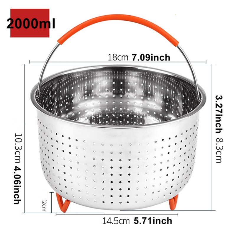 Stainless Steel 304 Steamer Basket With Silicone Feet for Pressure Cooker Accessories with Instant Pot Kitchen Food Strainer: 2000ml