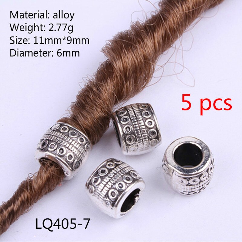 5Pcs Retro Zilver Metaal Haar Vlecht Dread Dreadlock Baard Kralen Ringen Buis Appro 6Mm Binnenste Gat Sieraden Maat 11*9Mm 14 Stijl: NO.2