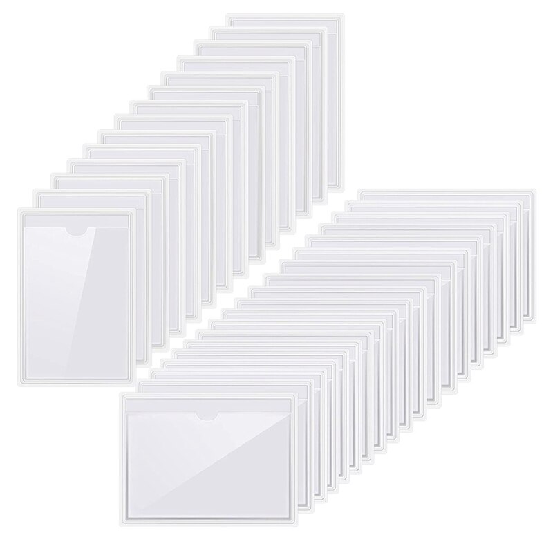 Practical 50Pcs Self-Adhesive Label Card Holder Index Pockets Holder 2 Sizes Clear Card Holder Adhesive Label Holder Card Sleeve: Default Title