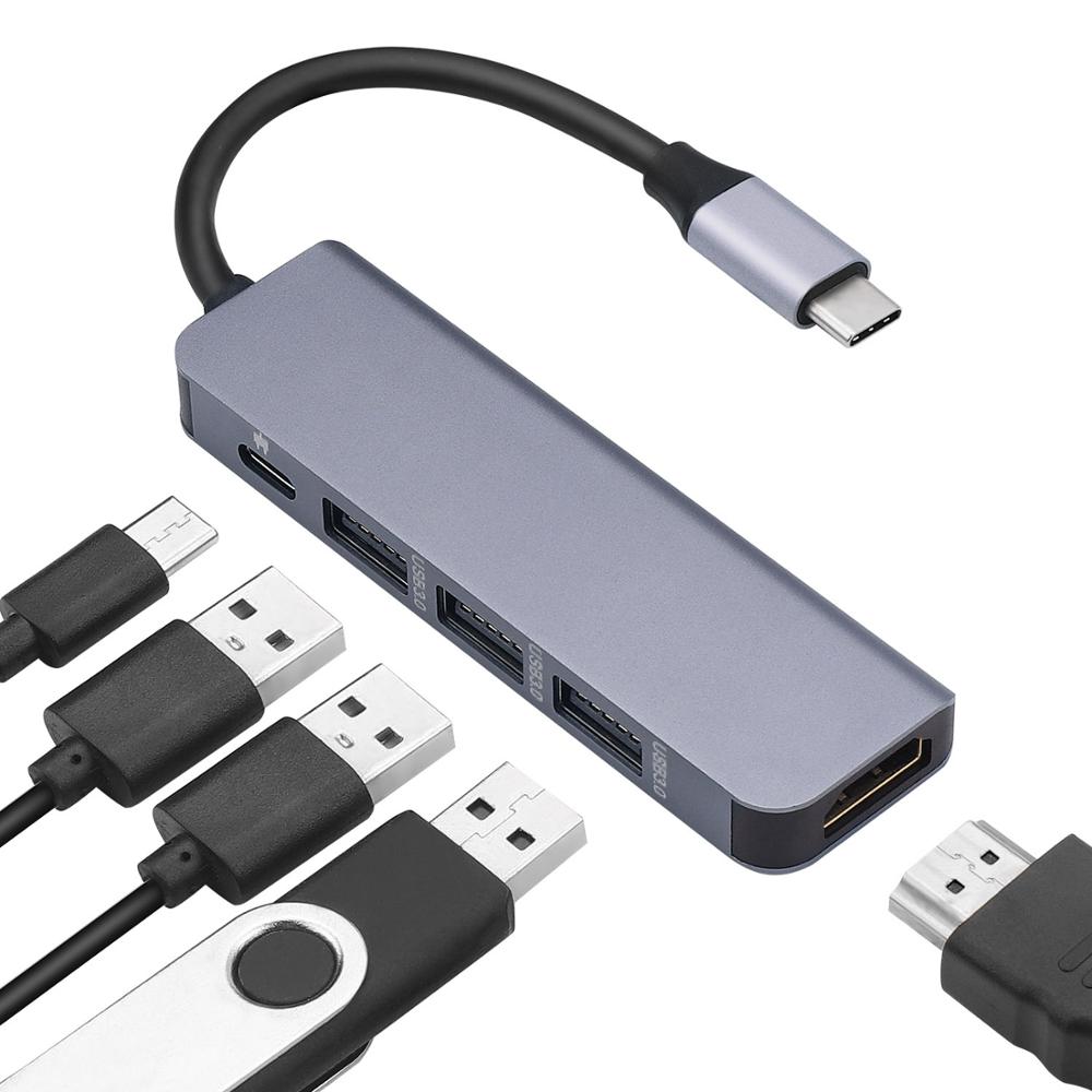 Hub USB 5 en 1 de Type C avec adaptateur de charge rapide PD pour Macbok, prolongateur de téléphone Portable, USB 3.1