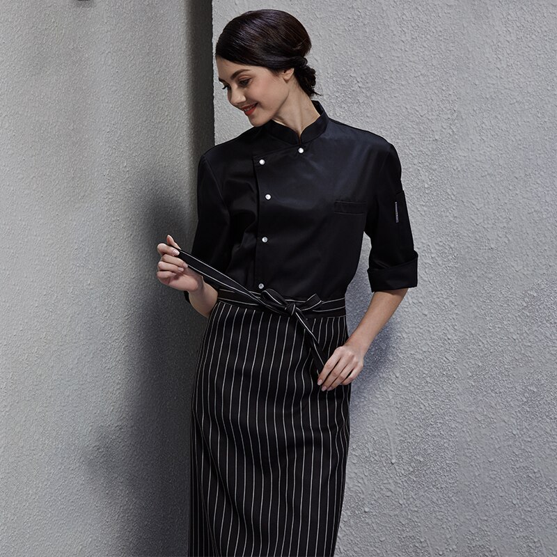 spring food service bakery coat kitchen chef jacket for women black pasty clothes cook uniform with metal snap-on button