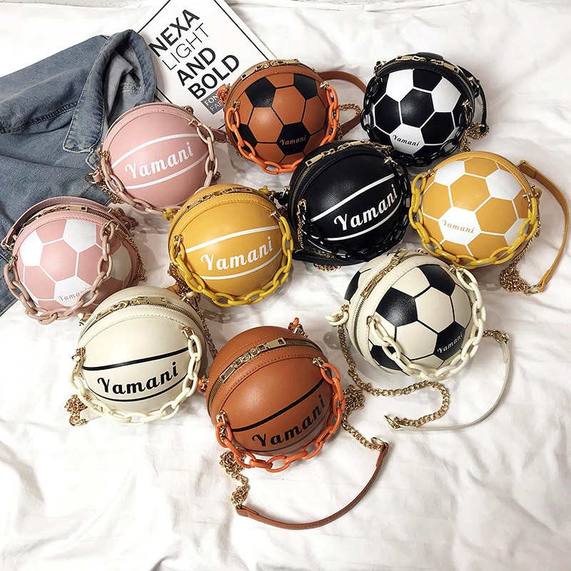 Football Bag Basketball Bag Personality Funny Small Round Bag Handbags For Women Shoulder Bag Leather Messenger Bag