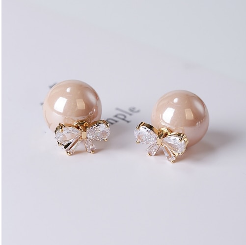 3 Colors Zircon Stud Earrings Exaggerated Balls Women Jewelry Double Side Bow Pearl Earrings