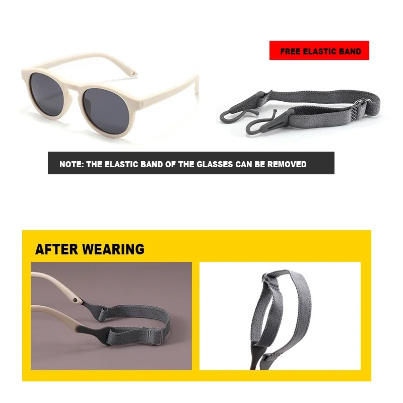 Modische erste Sonnenbrille für Babys mit Riemen, rund, flexibel, UV400, polarisiert, für Kleinkinder Ich bin ändern von 0–3 Jahren