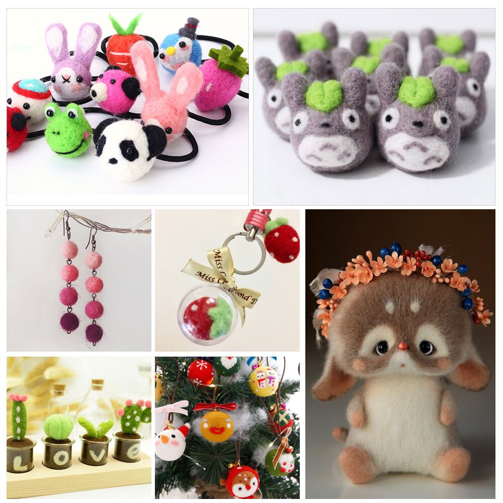 24 Kit de fieltro de lana de colores, Kit de fieltro, hilo para manualidades de tela de arranque, hilo para manualidades, DIY, Fox Spinning, molde de costura, accesorios de costura