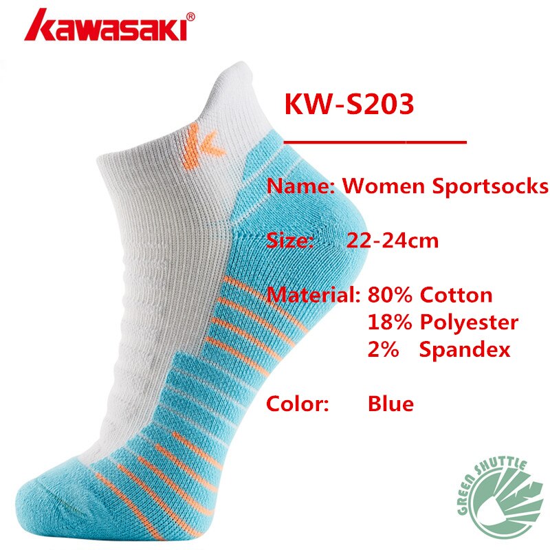Chaussettes de badminton kawasaki authentiques pour hommes et femmes, absorbant la transpiration et respirantes pour le sport: Kw -s203- bleu