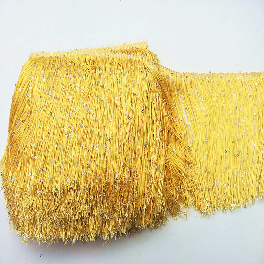 Borlas de lentejuelas/accesorios de pendientes/borlas de seda/accesorios de joyería, materiales de ropa DIY, 20cm/8 pulgadas de ancho, 10 yardas,: yellow