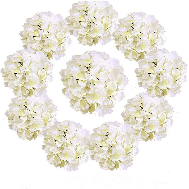 Zijde Hortensia Hoofden Kunstmatige Bloemen Boeket Met Stengels Voor Thuis Bruiloft Decoratie 10Pcs: Champagne