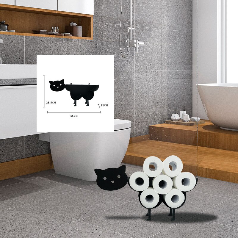 Sheep Cat Dog Roll Holder Wall-mounted Elk Camel Pig Toilet Paper Holder Metal Free-standing Bath Tissue Storage Home Decorative: 007-Cat
