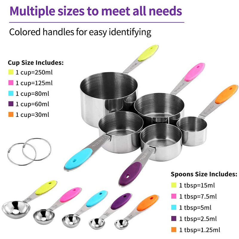 10Pcs Measuring Cups Premium Stackable Kitchen Measuring Spoon Set Stainless Steel Measuring Cups Spoons Set Baking Accessories