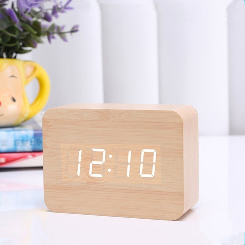 Digitale LED Zwarte Houten Desktop Wekker Met Thermometer Sound Control Elektronische Kunstenaar Woninginrichting Raden: Log white light