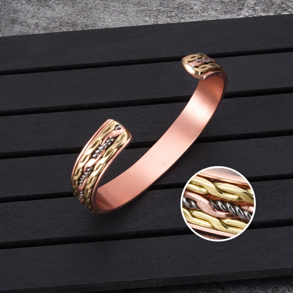 Vinterly Cross Copper Bracelet Gold-color Twisted Magnetic Bracelet for Women Adjustable Cuff Copper Bracelets &amp; Bangles Women