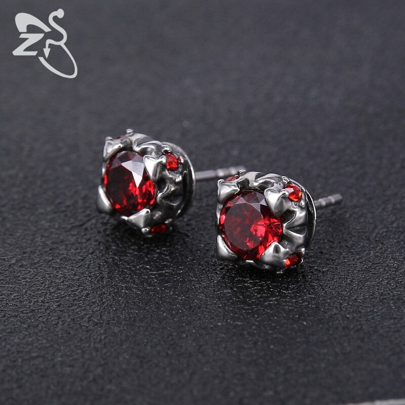 Zs Rode Zirconia Stud Oorbellen Voor Mannen Vrouwen Punk Rvs Sieraden Hip Hop Oor Piercing Sieraden Accessoires