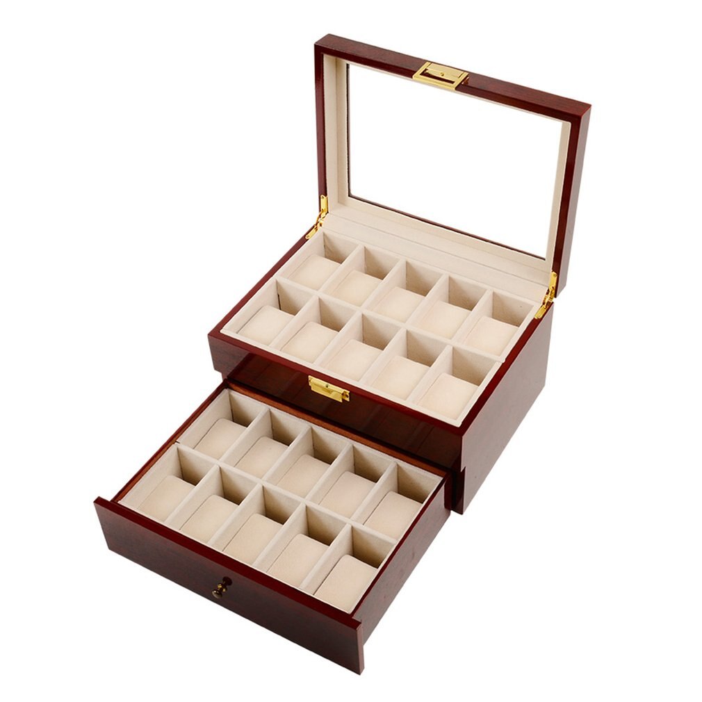 2/3/5/6/10/12 Slots Horloge Opbergdoos Met Rood Zwart Houten Glas Case Armband display Kist Horloges Houder Kist 2.: YY11880709