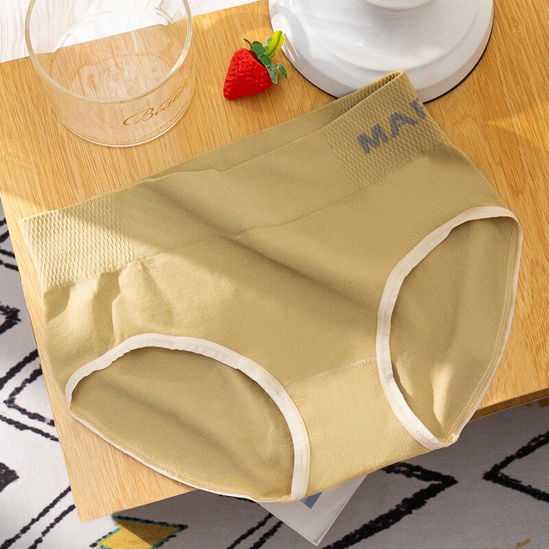 Ropa interior deportiva sin costuras de cintura media-alta para mujer, bragas japonesas antibacterianas de algodón, estiramiento de cadera y Barriga, talla grande: Yellow